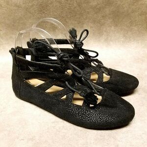 Falls Creek Girls   Size 4 Black  Lace Up Ballet Flats
